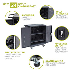 Pearington 24 Device Mobile Charging and Storage Cart for iPads, Chromebooks and Laptop Computers, Up to 15-Inch Screen Size, Surge Protection, Front & Back Access Locking Cabinet
