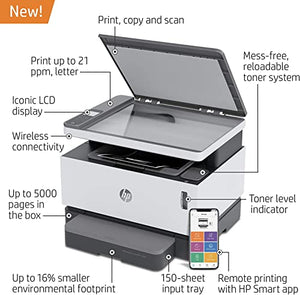 HP Neverstop MFP 1202w Monochrome All-in-One Wireless Laser Printer with Cartridge-Free Toner Tank, Mobile Print, Print&Scan&Copy, 1.8" Display, 600 x 600 DPI, 150-Sheet, 21ppm, with Printer Cable