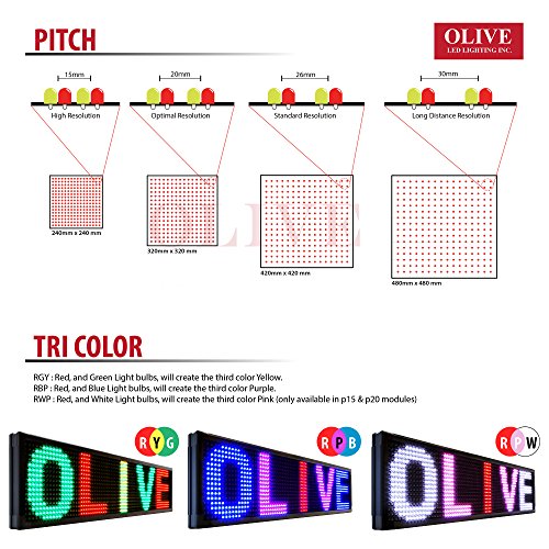 Olive LED Sign 3Color, RBP, P30, 22"x60" IR Programmable Scrolling Outdoor Message Display Signs EMC - Industrial Grade Business Ad Machine.