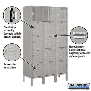 Salsbury Industries 5-Tier Box Style Metal Locker, 5-Feet High, 12-Inch Deep, Gray