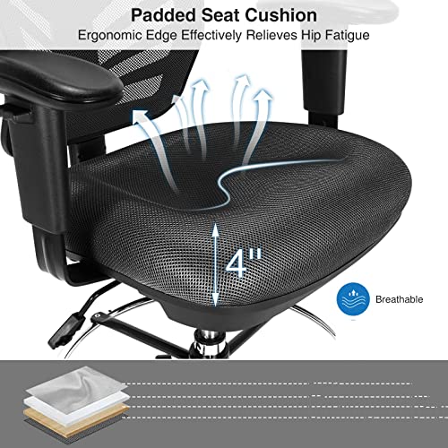 Mesh Drafting Chair with Adjustable Armrests & Footrest - Black