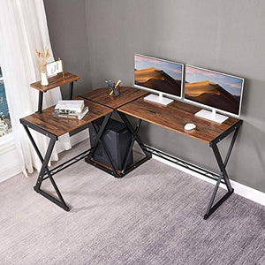 GreenForest L Shaped Desk 64”x50” with Bookshelf, Gaming Computer Corner Desk Studio Table Pc Workstation for Home Office Writing Table with CPU Stand