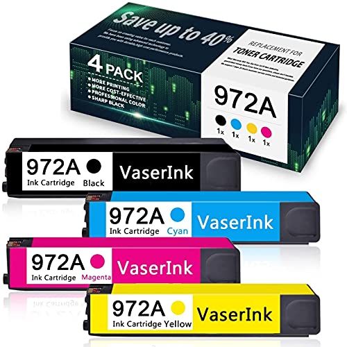 4 Pack Remanufactured Ink Cartridge Replacement for HP 972A Ink Work with PageWide 452dn 452dw 552dw 477dn 477dw 577dw 577z MFP P57750DW MFP P55250DW Printers (1BK+1C+1M+1Y) - by VaserInk