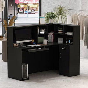 AIEGLE L-Shaped Reception Desk with Lockable Drawers & Storage Shelves, Black (55.9" x 32.3" x 48.4")