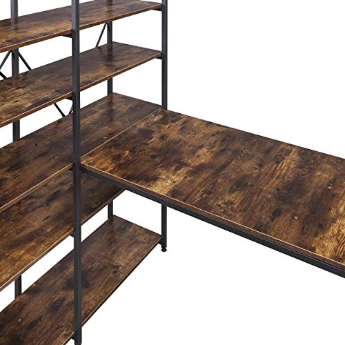Merax 54" Large Computer 5-Tier Shelves, Office Study Table with Bookcase, Writing Hutch Desk, Brown