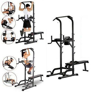 Tengma Pull Up Dip Station, Power Tower, Multifunctional Workout Dip Stand with Sit up Bench, Adjustable Pull Up Bar Station for Indoor Home Gym Fitness Dip Stand, Strength Training Workout Equipment