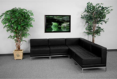 Offex Black Leather Sectional 5-Piece Reception Set