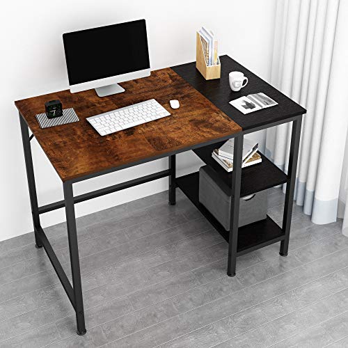 JOISCOPE Home Office Computer Desk,Small Study Writing Desk with Wooden Storage Shelf,2-Tier Industrial Morden Laptop Table with Splice Board,40 inches(Vintage Oak Finish)