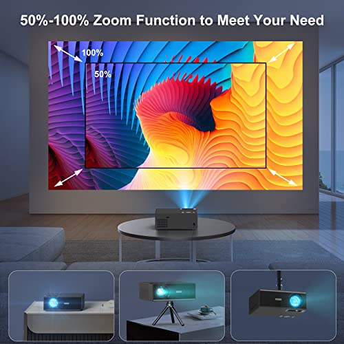 FUDONI 1080P 15000L Outdoor Projector with 5G WiFi, Bluetooth, HDMI, USB - Max 300" Display, Zoom Function - Movies & Gaming