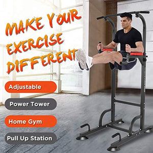 WSSW Power Tower Dip Station Pull Up Bar for Home Gym Adjustable Height Strength Training Workout Equipment