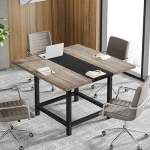 Tribesigns Rustic 13 Ft Long Conference Room Table, Wood Seminar Table - 4 Tables (Grey&Black)