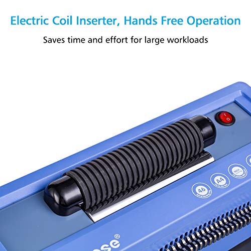 TIANSE Spiral Coil Binding Machine, Manual Book Punch Binder with Electric Coil Inserter, Disengaging pins, Adjustable Side Margin, Comes with 100pcs 3/8'' Plastic Coil Binding Spines & Plier