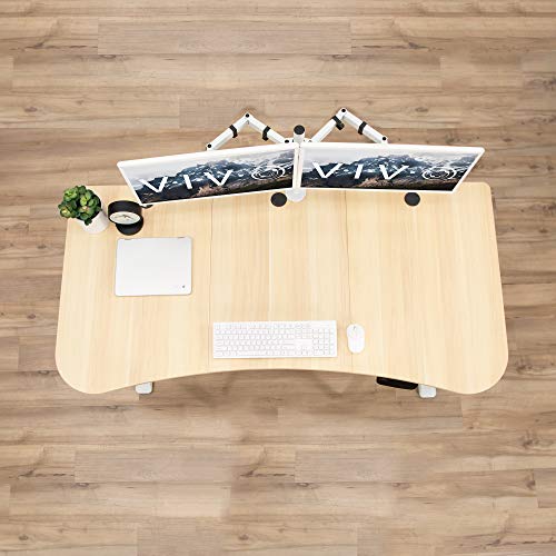 VIVO Electric Height Adjustable 63 x 32 inch Stand Up Desk, Complete Active Workstation with 3 Section Light Wood Table Top, White Frame, Touch Screen Controller, DESK-KIT-2EWC