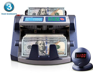 AccuBANKER AB1100PLUS MG UV Commercial Digital Money Counter Hopper Capacity 200 Bills & Speed of 1,300 Bills/min Money Counter Machine Includes Reliable Counterfeit Detector Ultraviolet and Magnetic