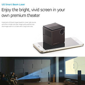 UO Smart Beam Laser, CES Awarded Portable Mini Projector, 1280x720HD, Focus Free Class 1 Laser, Wireless 2 hrs, Built in Speaker, MIRRORING Smartphone, Tablet, HDMI pc, Laptop, Video Game, Apple TV