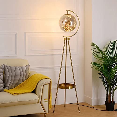 LED Glass Floor Lamp Personality Round Ball Tripod Storage Standing