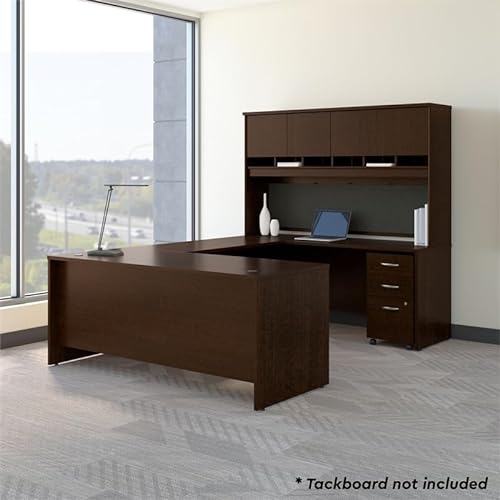 bbf Series C 72W U Shaped Desk with Hutch & Storage in Mocha Cherry - Engineered Wood
