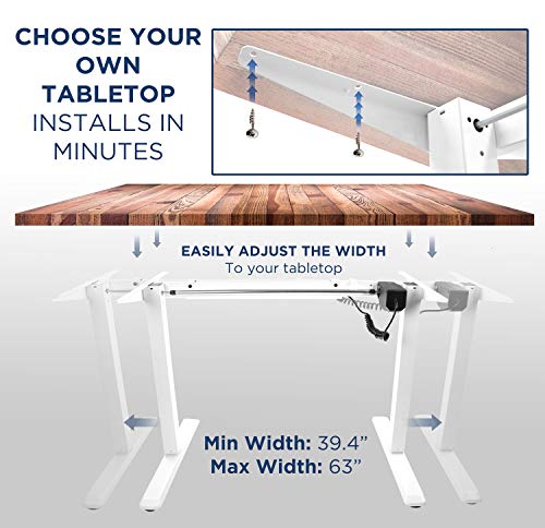 Mount-It! Electric Standing Desk Frame | Height Adjustable Motorized Sit Stand Desk Base with Controller | Single Motor Stand Up Ergonomic Workstation | Steel Legs | White