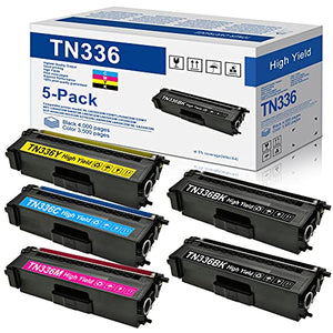 Compatible TN336BK TN336C TN336M TN336Y Toner Cartridge Replacement for Brother TN336 TN-336 HL-L8350CDW HL-L8250CDN HL-L8350CDWT MFC-L8850CDW MFC-L8600CDW Printer(5-Pack,2BK+1C+1M+1Y)