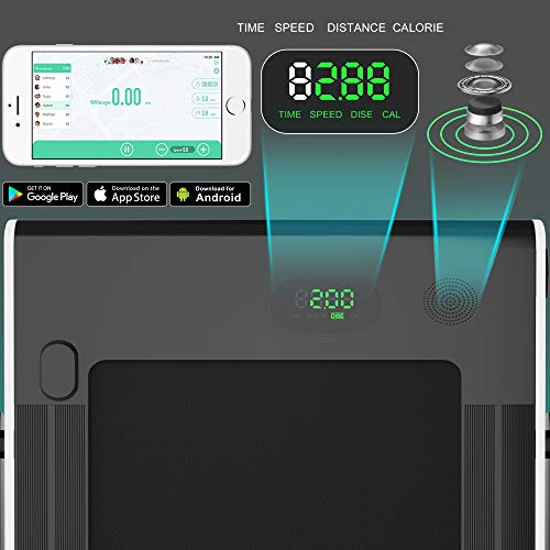 GYMAX 2 in 1 Folding Treadmill, Under Desk Walking Running Machine with Bluetooth Speaker, LED Monitor & Smart App Control, Electric Treadmill for Home Gym (Pearl)