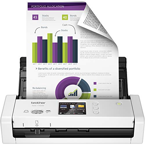 Brother Wireless Compact Desktop Scanner, ADS-1700W, Fast Scan Speeds, Easy-to-Use, Ideal for Home, Home Office or On-the-Go Professionals