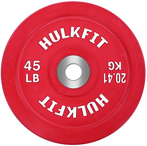 HulkFit Olympic 2-Inch Rubber Bumper Plate with Stainless Steel Insert, red