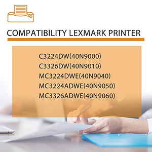 4PK (1BK+1C+1M+1Y) C320010 C320020 C320030 C320040 Remanufactured Toner Cartridge Replacement for Lexmark MC3326adwe MC3224adwe MC3224dwe C3326dw(40N9010) C3224dw(40N9000) Printer Toner.[1,800 Pages]