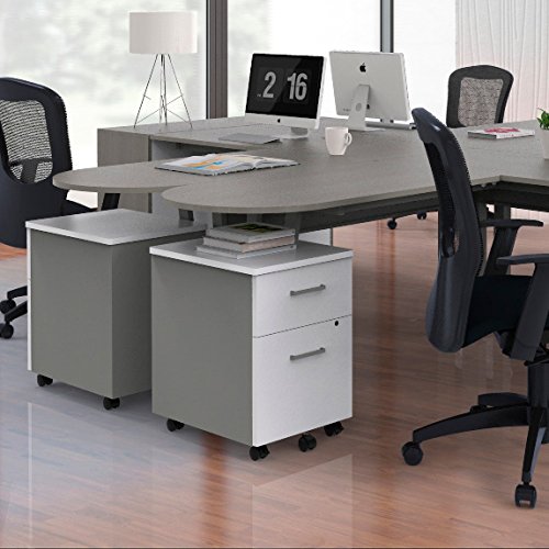 Linea Italia 2 Drawer Mobile Metal Pedestal Filing Cabinet with Lock, Safety Caster Wheels - White, 20" x 17" x 24