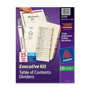 Avery Executive Rdy Index Table/Content Dividers, 15-Tab, 1-15, Letter Size, Assorted, 15 per Set (11279)