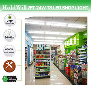 HOLDWILL 48 Pack T8 LED 2FT 24W Integrated V-Shaped Tube Light - White Daylight 6000k