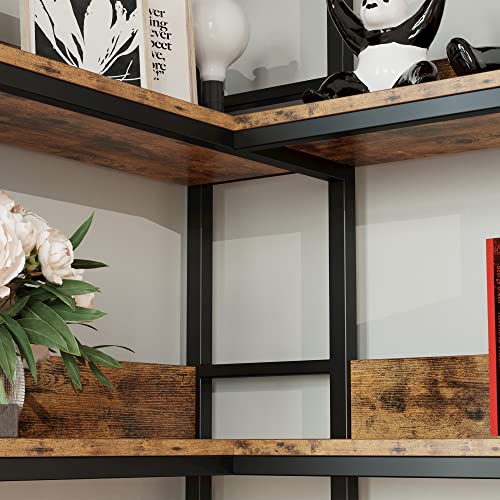 IRONCK Industrial 6-Tier Corner Bookshelf with Baffles - Metal Frame Storage Rack for Home Office