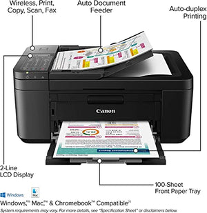 Canon PIXMA TR47 20 All-in-One Multifunction Wireless Color Inkjet Printer, Black - Print Copy Scan Fax - 4800 x 1200 dpi, 8.5 x 14, 2-Line LCD Display, Auto Duplex Printing, 20-Sheet ADF