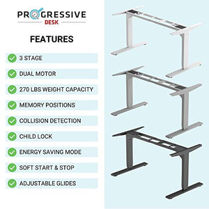 Standing Desk Frame Dual Motor. Adjustable Height and Width, 3 Stages Electric Legs for sit Stand desks. Suites Tops from 48" to 73" FLT-02 Grey