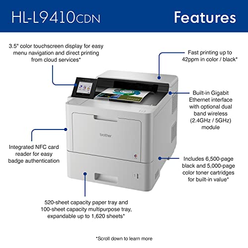 Brother HL‐L9410CDN Color Laser Printer with Fast Printing & Advanced Security