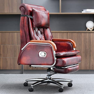 Kinnls Cameron Massage Office Chair Genuine Leather Executive Desk Chair with Reclining Headrest and Footrest (Sun Flower)