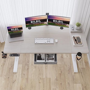 bilbil Electric Standing Desk 63x30 Inches with Drawer, Height Adjustable Sit Stand Up Desk, Home Office Computer Workstation