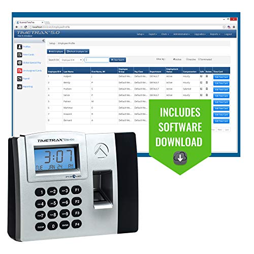 Pyramid TimeTrax Elite TTELITEEK Automated Biometric Fingerprint Time Clock System with Software, Windows Compatible - Made in USA