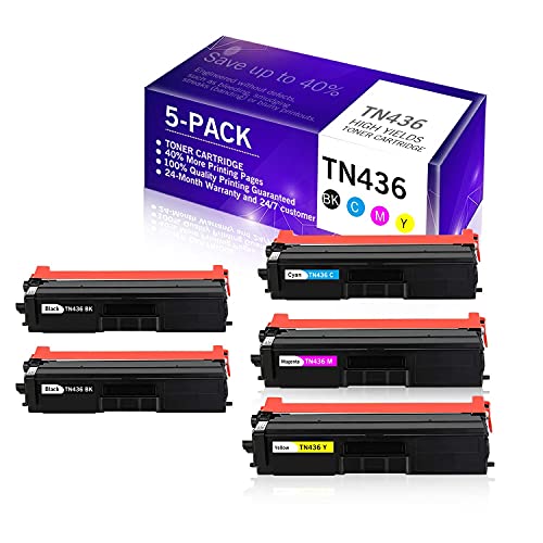 MitoColor (2 Black, 1 Cyan, 1 Magenta, 1 Yellow, 5 Pack) Compatible Toner Cartridge Replacement for Brother TN-436 TN436 to use with HL-L8260CDW HL-L8360CDW MFC-L8900CDW MFC-L8610CDW Printer