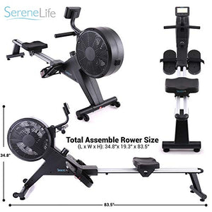 SereneLife Home Rowing Machine-Air and Magnetic Rowing Machine-Exercise Machine for Gym or Home Use-Measures Time, Distance, Stride, Calories Burned-Rowing Machine Cardio Workout for Fitness, Black