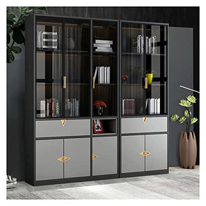 SUNESA Wooden Bookshelf with Glass Door - Modern Home Office Storage Cabinet