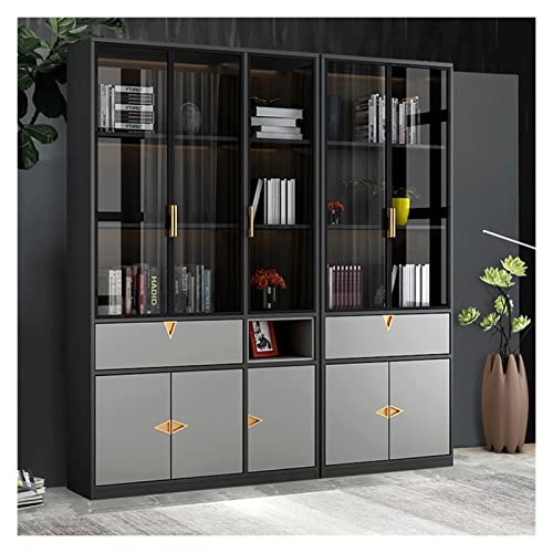 SUNESA Wooden Bookshelf with Glass Door - Modern Home Office Storage Cabinet