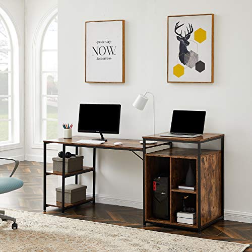 Veryke Computer Desk Home Office Desk Workstation with Storage Shelf, Writing PC Table with CPU Storage Space & Printer Stand, Space Saving Design(Brown)