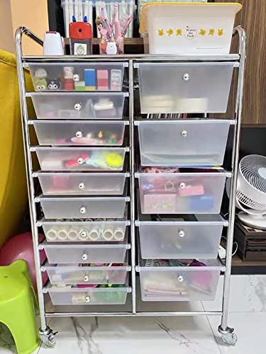 WAHHWF 15 Drawers Rolling Storage Cart with Lockable Wheels - White, 15 Drawers