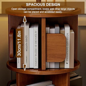 ARMERI 5 Tier 360° Rotating Bookshelf with Storage Drawer, Wood Organizer - Brown Color