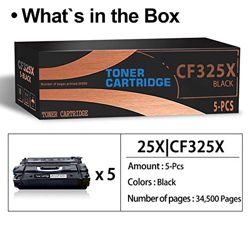 5-Pack Black Toner Compatible 25X | CF325X Toner Cartridge Replacement for HP Enterprise M806 M806dn M806x+ Flow MFP M830z M830z+NFC M830 Series Managed Flow M830 Series Printer