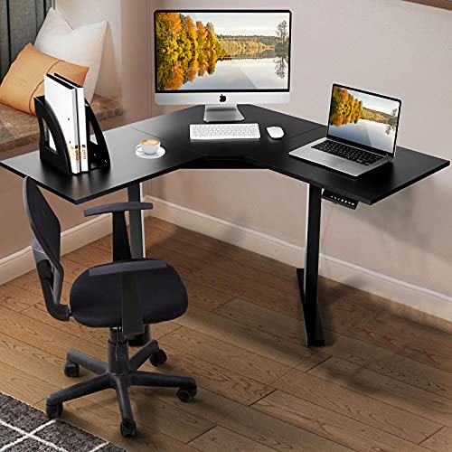 ERGOSOFT L Shaped Dual Motor Electric Height Adustable Standing Desk, 48" Computer Corner Desk, Home Gaming Desk, Office Writing Workstation, Black