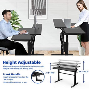 Tangkula Standing Desk, 2-Tier Height Adjustable Sit to Standing Desk, Computer Desk Workstation with Monitor Stand & Foldable Crank Handle, Ergonomic Home Office Desk (Black)