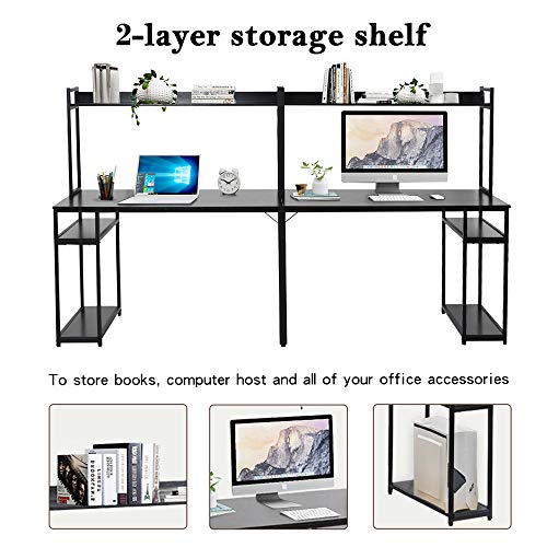 Two Person Computer Desk with Storage and Shelf, 94 Inches Space Saving Double Computer Workstation Desk for Home Office - Black