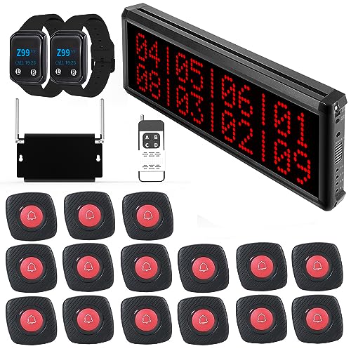 WNKRUN Wireless Calling System with 1 Call Number Display, Long Range Signal Amplifier, 15 Waterproof Call Buttons, and 2 Watch Pagers