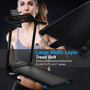 SereneLife Smart Digital Folding Treadmill - Electric Foldable Exercise Fitness Machine, Large Running Surface, 3 Incline Settings, 12 Preset Program, Sports App for Running & Walking (SLFTRD30)